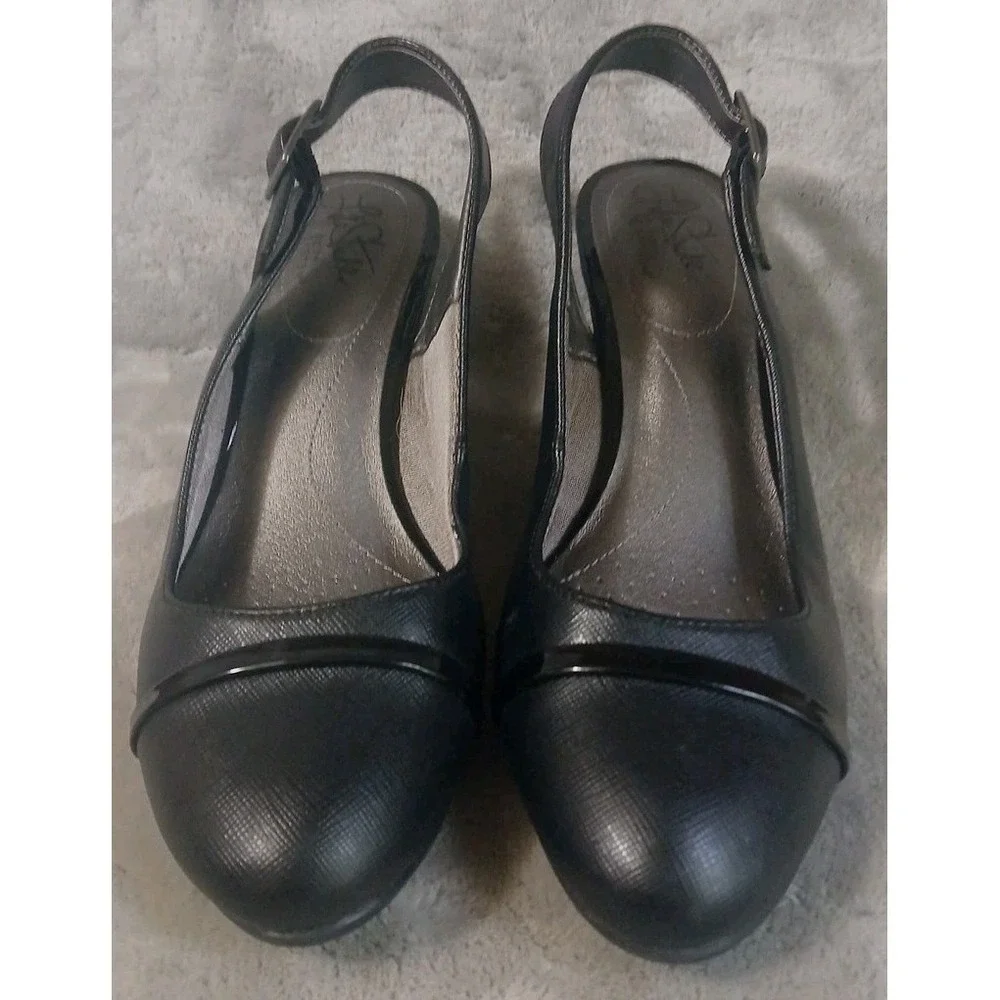 Life Stride Womens Dress Shoes‎ 8 1/2M Jean Black Slingback Wedge Heels